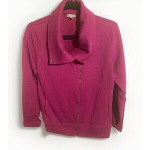 Talbots Womens Moto Style Sweatshirt Jacket Sz Medium Pink Zip Up Asymmetrical‎